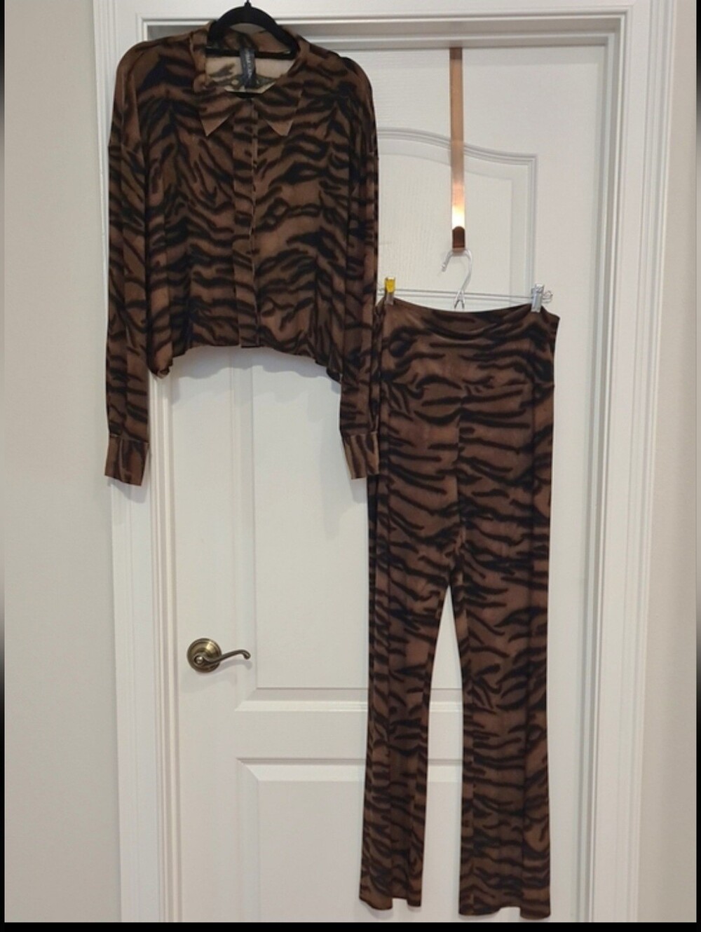 Norma Kamali (Revolve) - Two Piece Brown and Black Tiger-Print Jersey Set